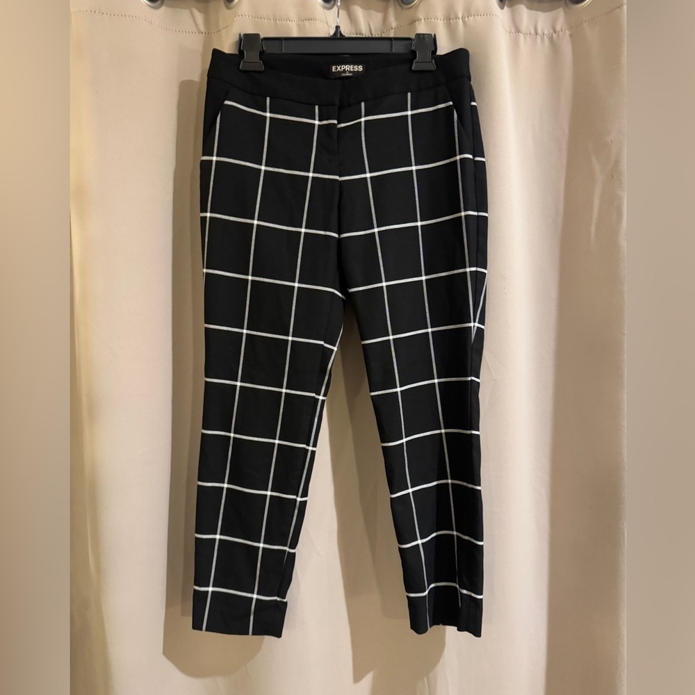 Express Black and White Grid Pattern Pants - Picture 1 of 7